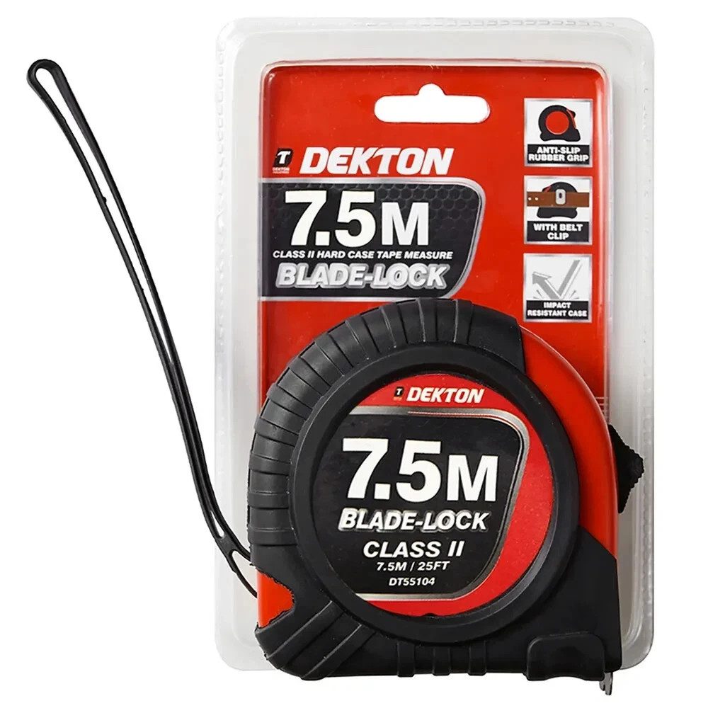 Dekton DT55104 7.5m 25ft Blade Lock Tape Measure Class II Hard Case New