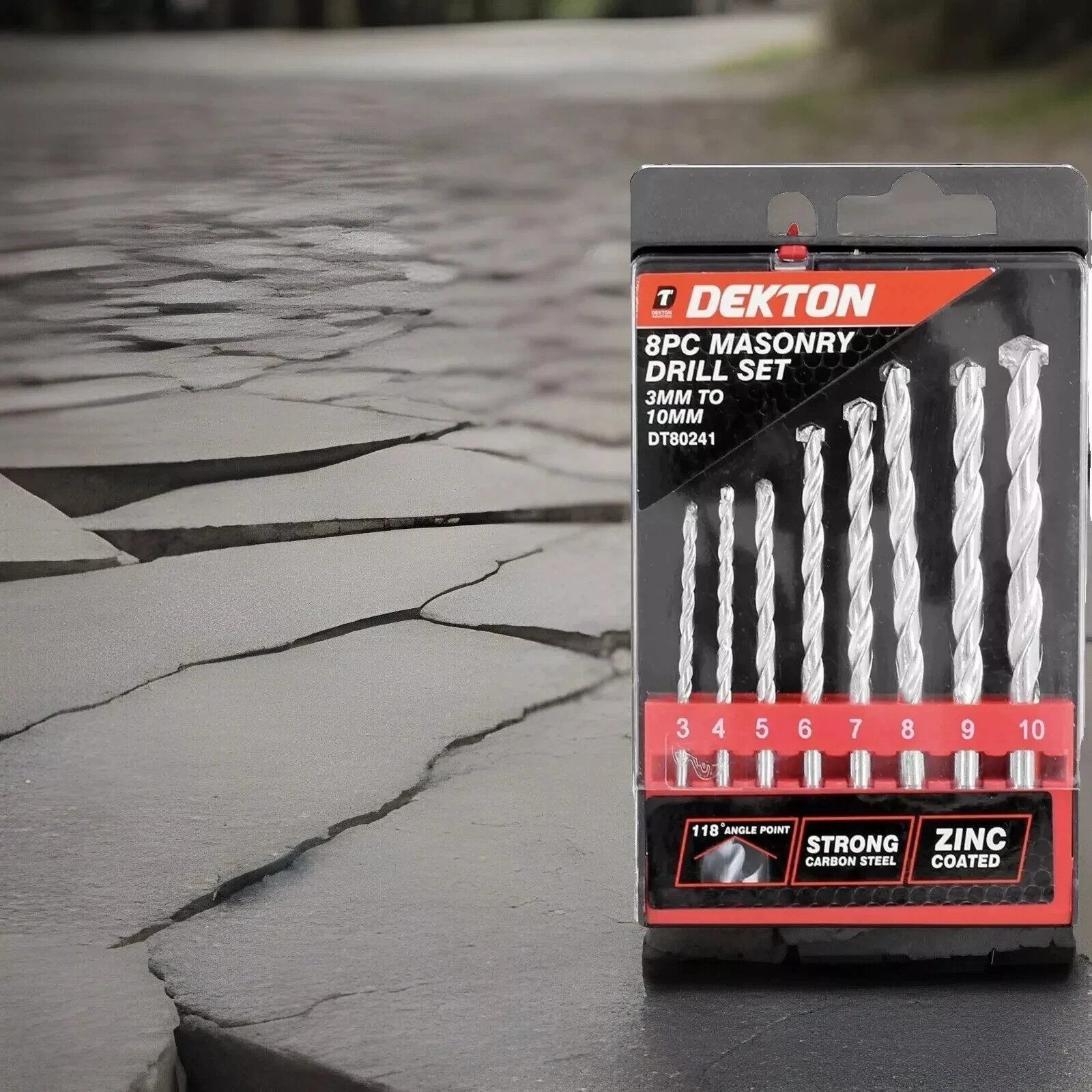 Dekton DT80241 Masonry Drill Bit Set 8 Piece 3-10mm Zinc Coated With Case New - Image 2