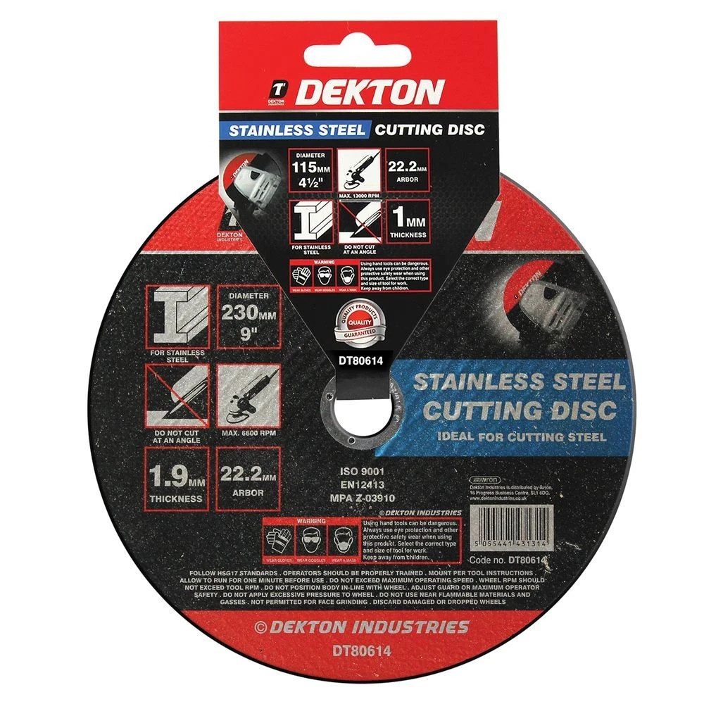 Dekton DT80614 230mm 9" Metal Cutting Disc 1.9mm x 22.2mm Angle Grinder New