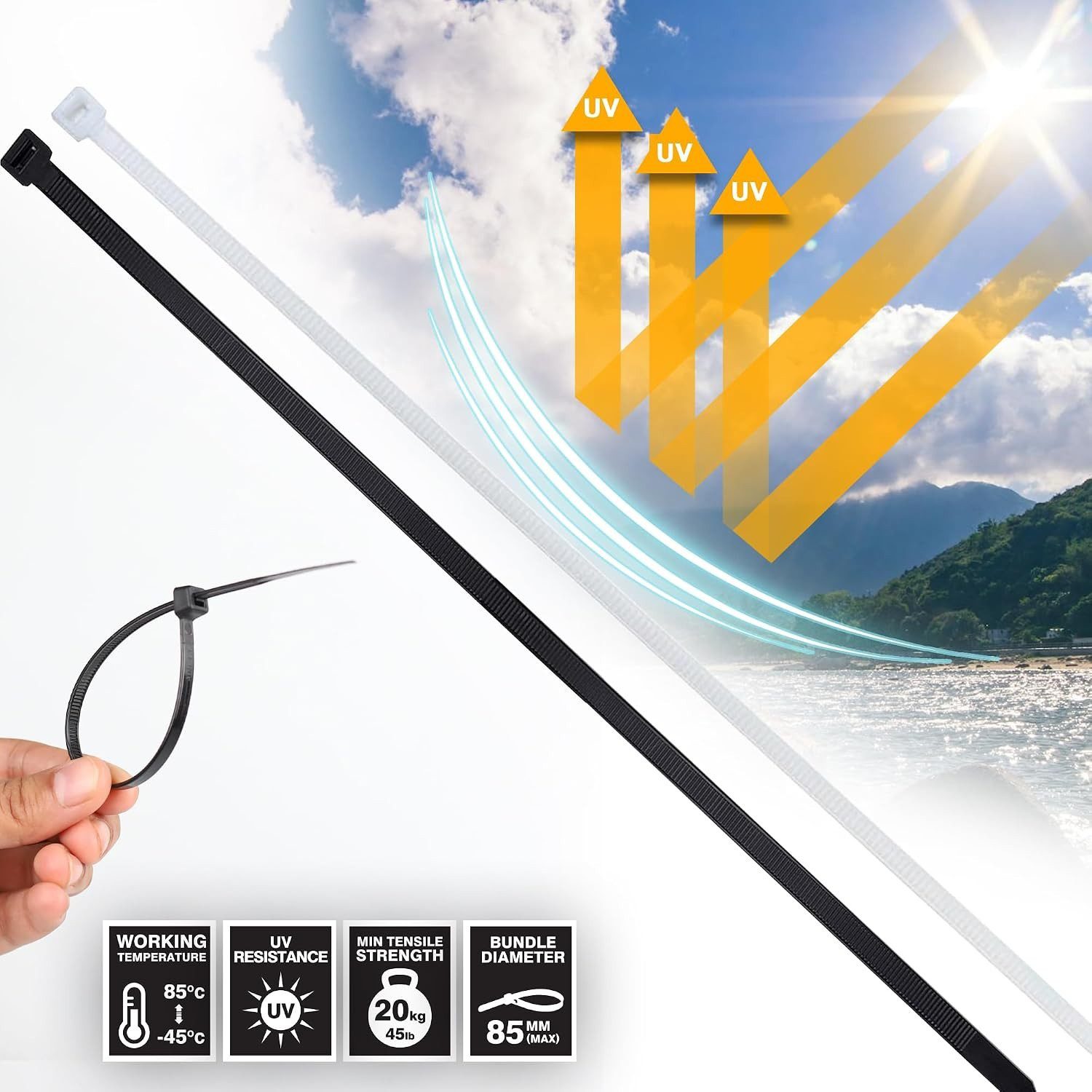 Dekton Black Cable Ties 150mm x 2.5mm 250 Pack Clic-Loc UV Resistant New - Image 6