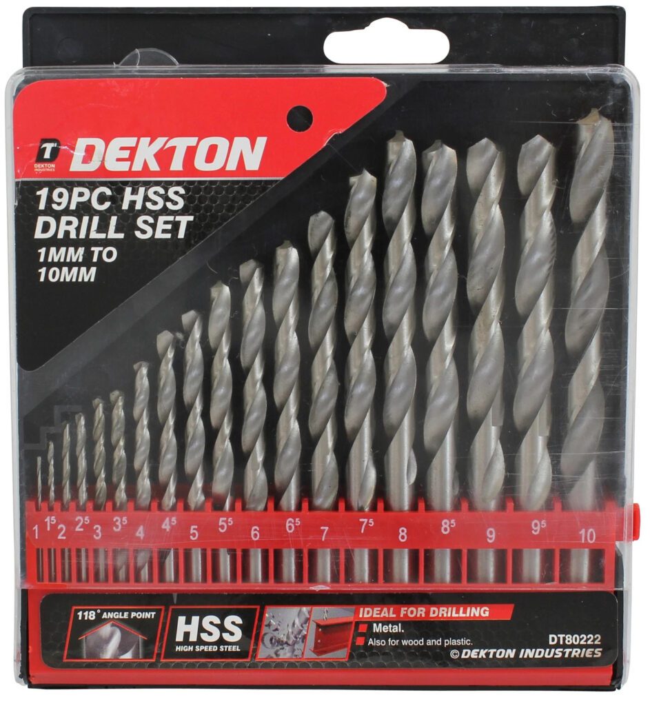Dekton DT80222 19pc HSS Drill Bit Set 1-10mm Metal Wood Plastic With Case New