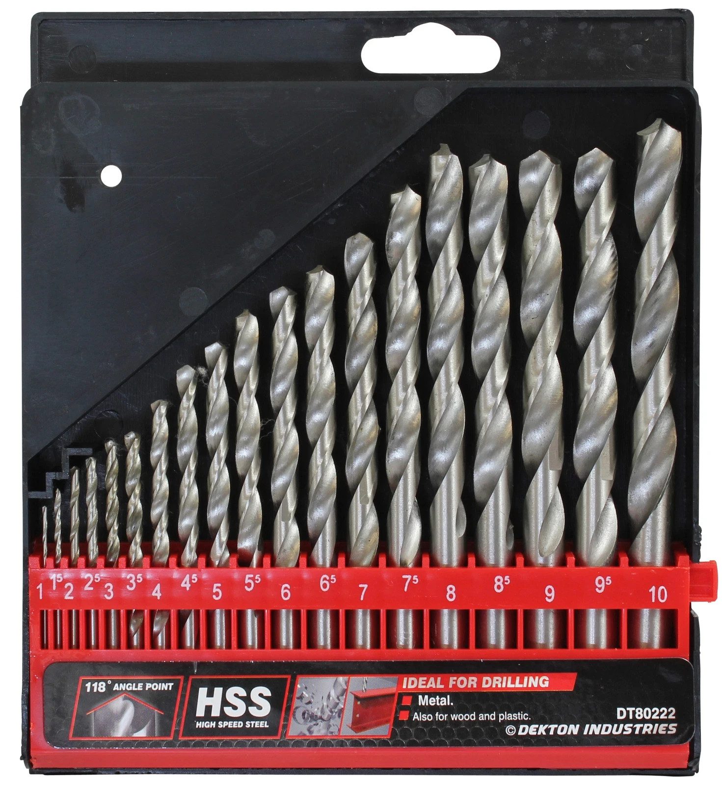 Dekton DT80222 19pc HSS Drill Bit Set 1-10mm Metal Wood Plastic With Case New - Image 2