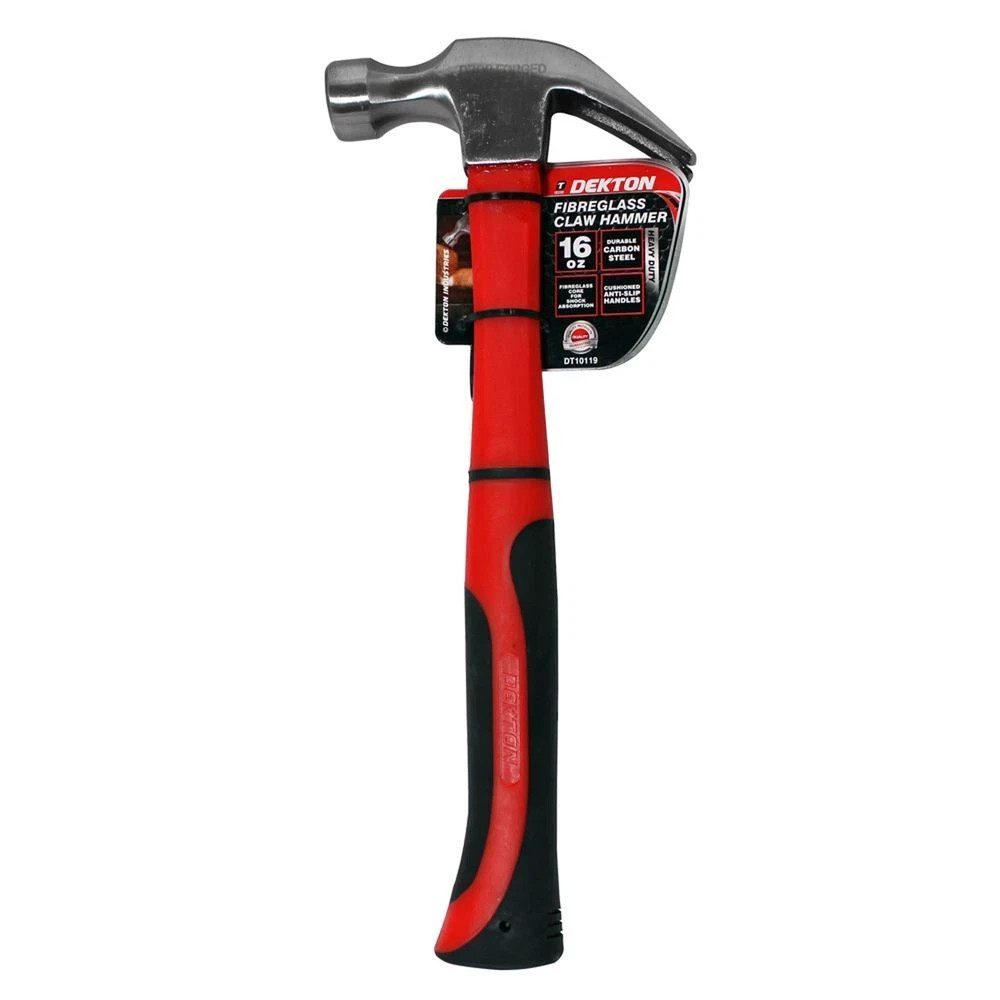 Dekton 16oz Fibreglass Claw Hammer Carbon Steel Heavy Duty Anti Slip Handle New