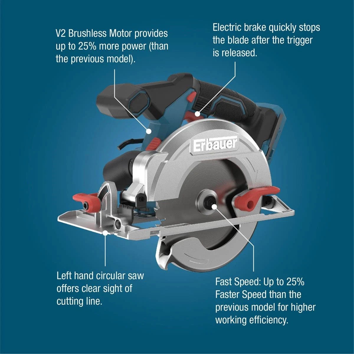 Erbauer ERI1085CSW 18V EXT Brushless V2 165mm Circular Saw Body Only New - Image 4